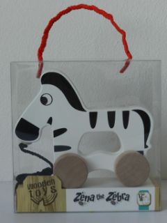Obrázek z Zebra na kolečkách a s provázkem dřevěná 15x16x6cm 12m+ 